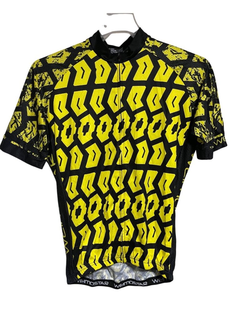 Weimostar Cycling Jersey Mens L Short Sleeve Yellow Black Geometric Quick-Dry